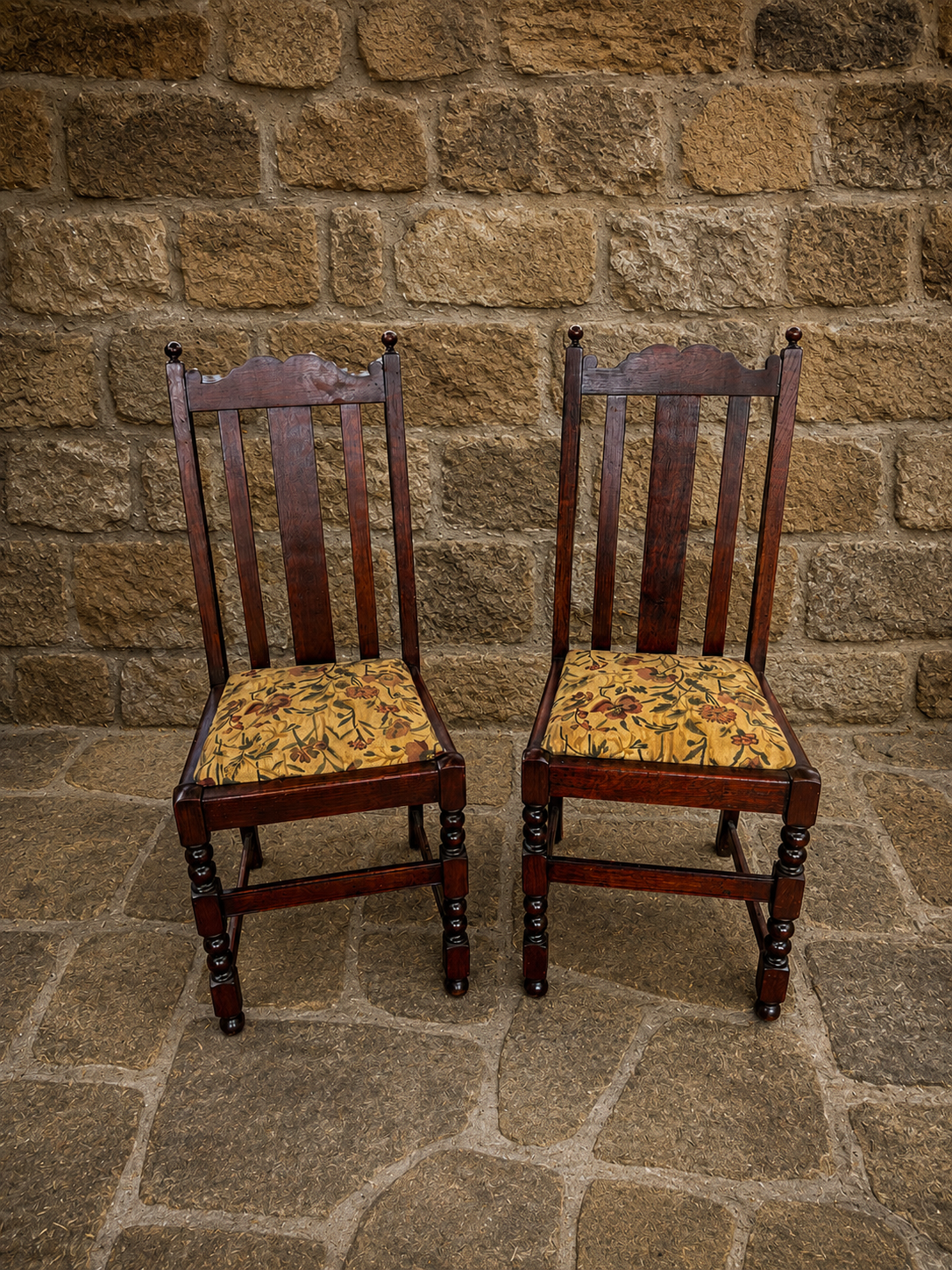Pair of Antique English Oak Dining Chairs c.1900