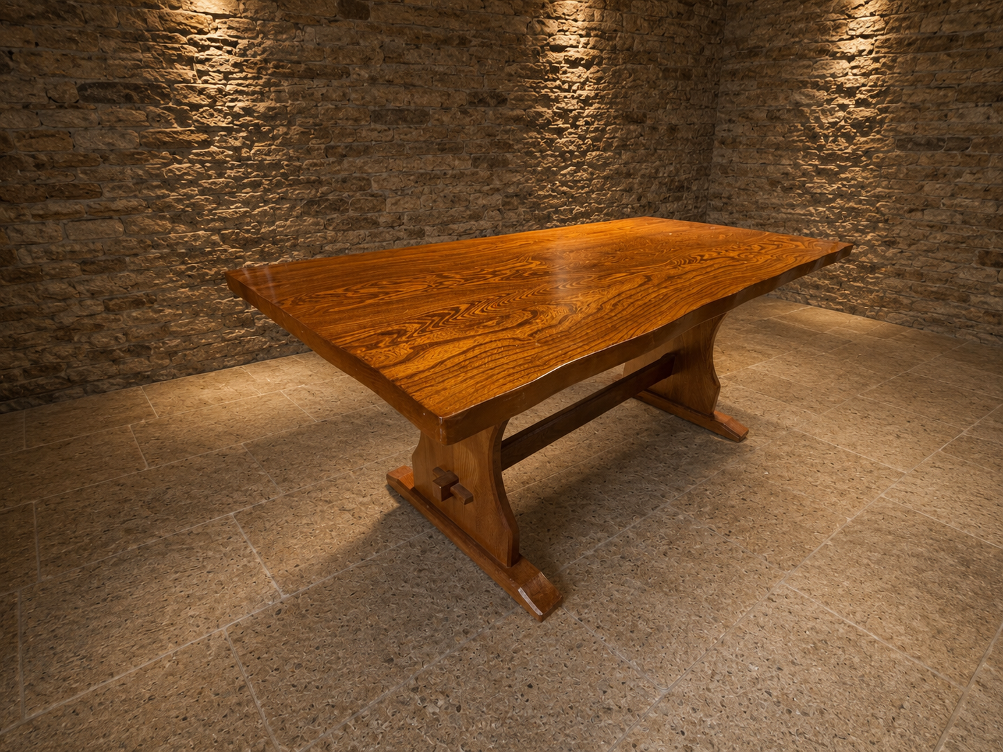 Large Solid Elm Refectory Dining Table | Vintage English Farmhouse Dining Table | Rustic Trestle Dining Table | Country House Kitchen Table