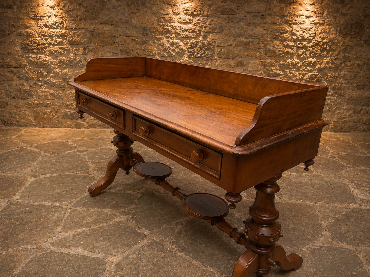 Antique Victorian Walnut Writing Table Desk c.1870 – Four Drawer Library Desk
