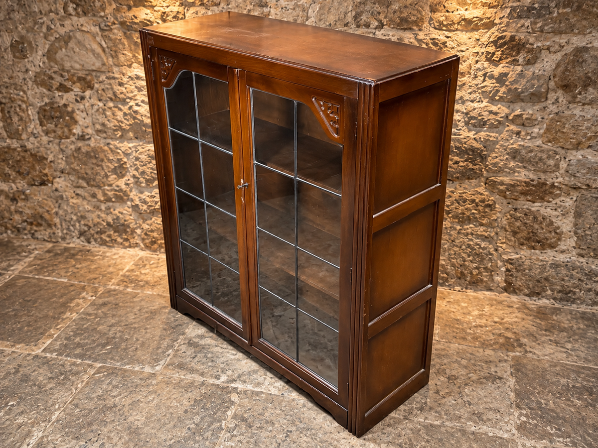 Antique Edwardian Mahogany Leaded Glass Bookcase & Display Cabinet c.1900