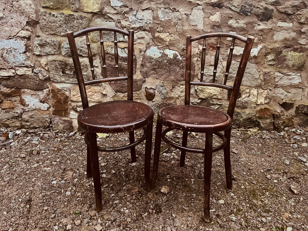 Pair of Vintage Bentwood Café Chairs with Embossed Seats