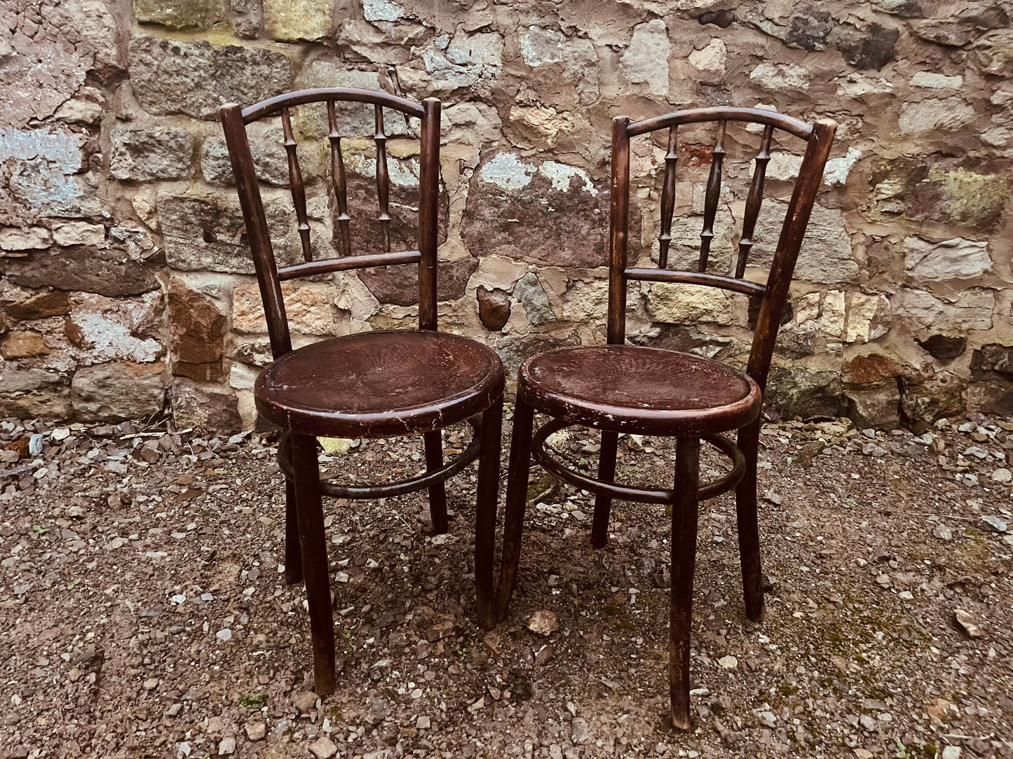 Pair of Vintage Bentwood Café Chairs with Embossed Seats