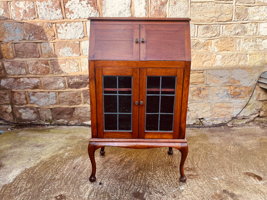 Vintage Walnut Bureau Cabinet on Queen Anne Legs
