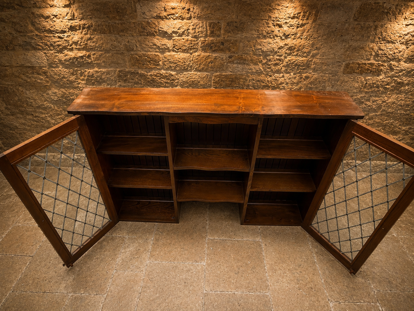 Jacobean Revival Oak Leaded Glass Sideboard | English Oak Drinks Cabinet | Country Farmhouse Display Cabinet