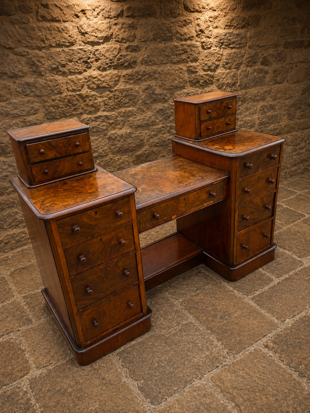 Antique Victorian Burr Walnut Pedestal Dressing Table – Circa 1860–1880