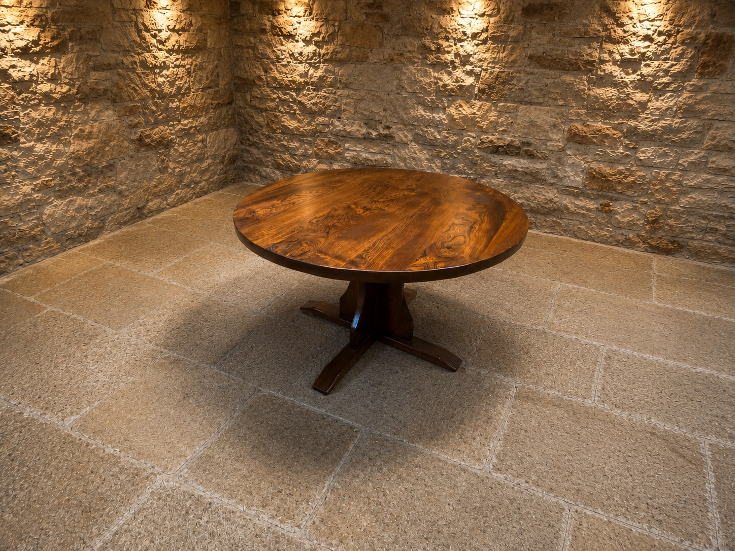 Large Solid Elm Pedestal Dining Table | Vintage Round Elm Dining Table | English Farmhouse Kitchen Table | Rustic Country House Dining Table