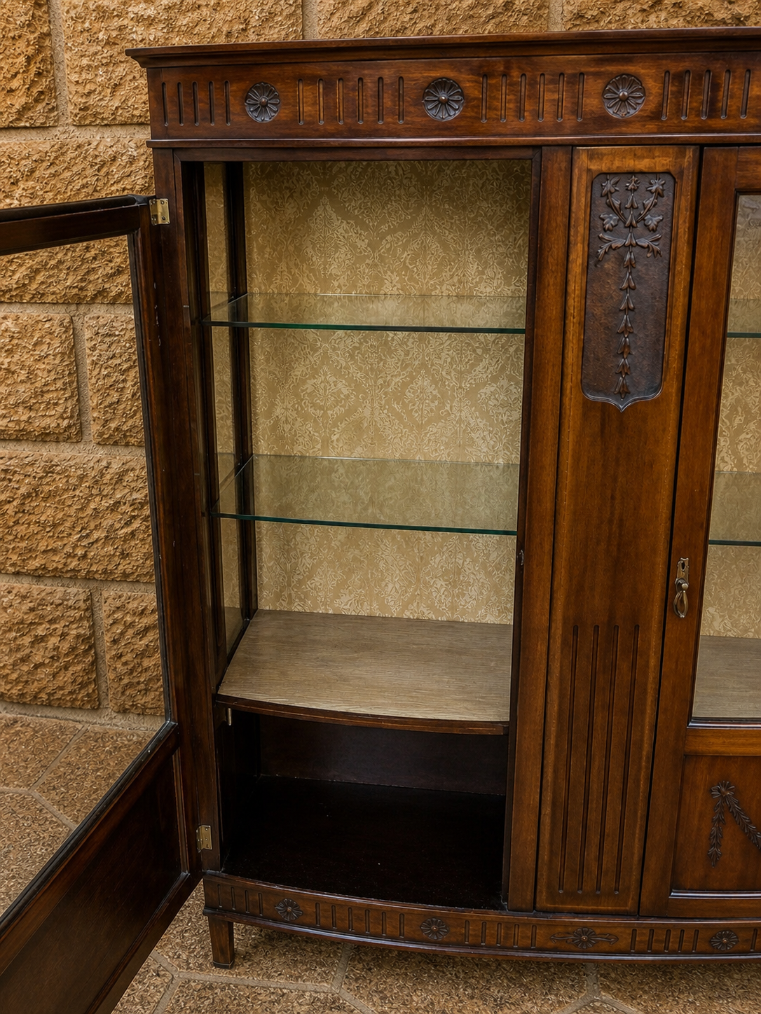1920s Georgian Revival Mahogany Display Cabinet – Bow Front Glazed China Cabinet