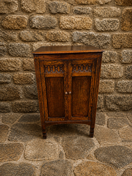 Antique Oak Smokers Cabinet – Arts & Crafts Jacobean Revival Storage Cabinet