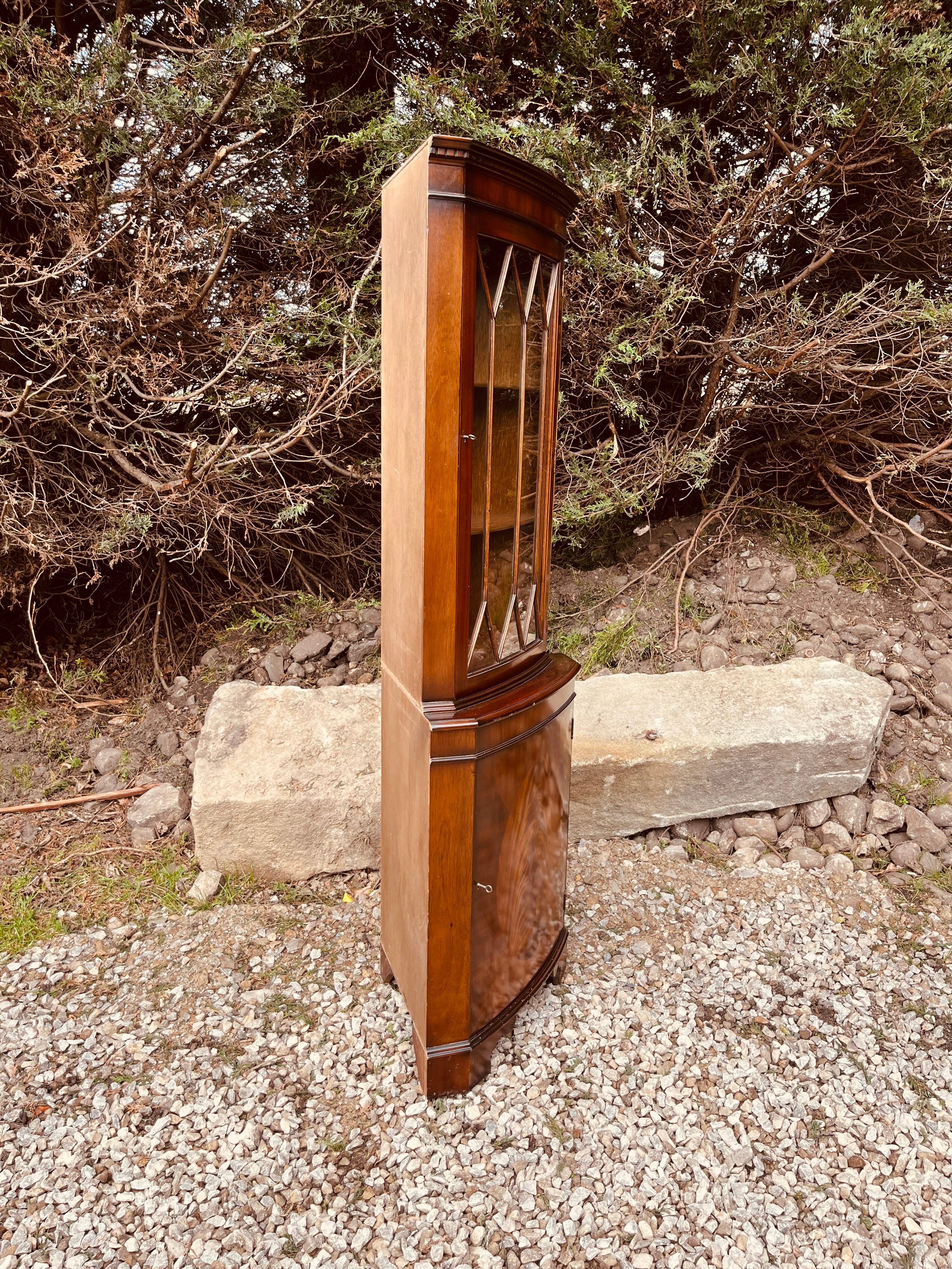 Antique Edwardian Mahogany Corner Display Cabinet with Leaded Glass
