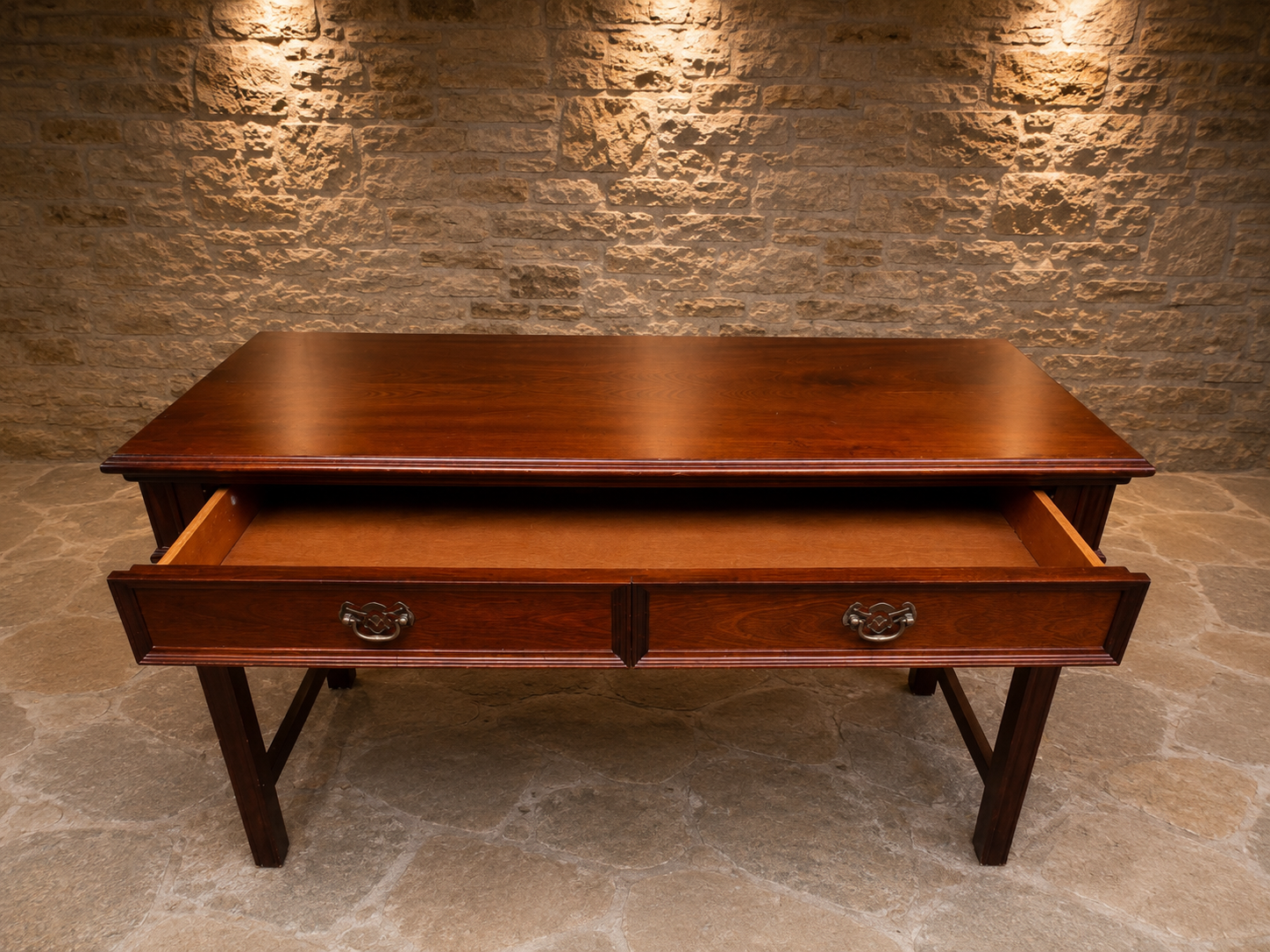 Antique Georgian Revival Mahogany Writing Table | English Library Desk | Two Drawer Console Table | c.1920–1940