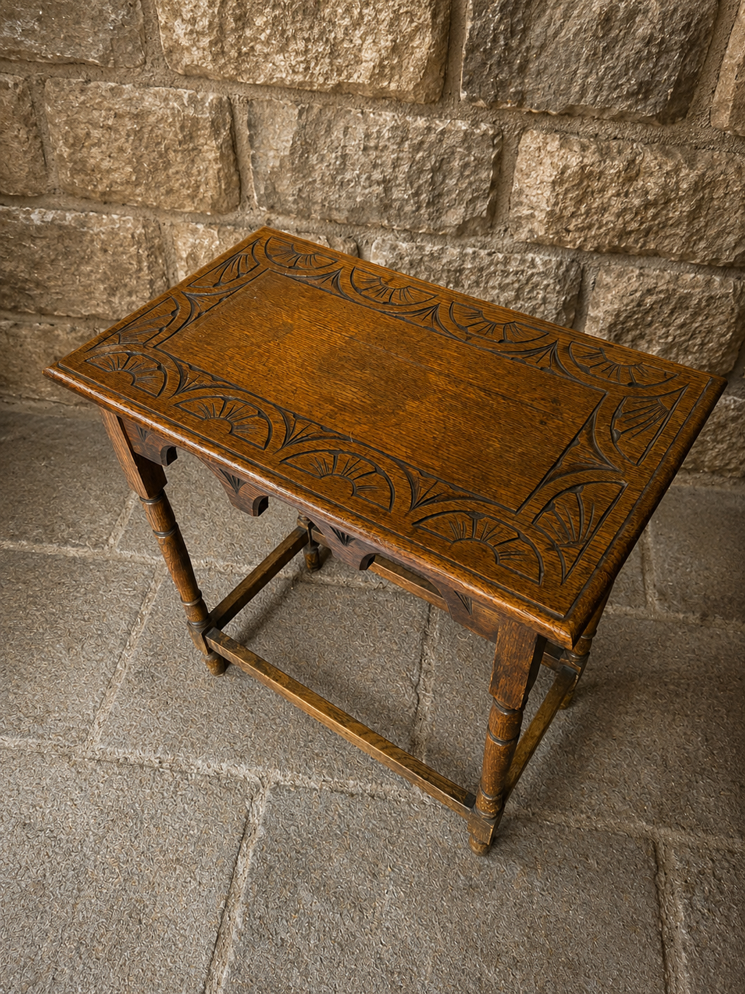 Antique Arts & Crafts Carved Oak Side Table c.1900-1920