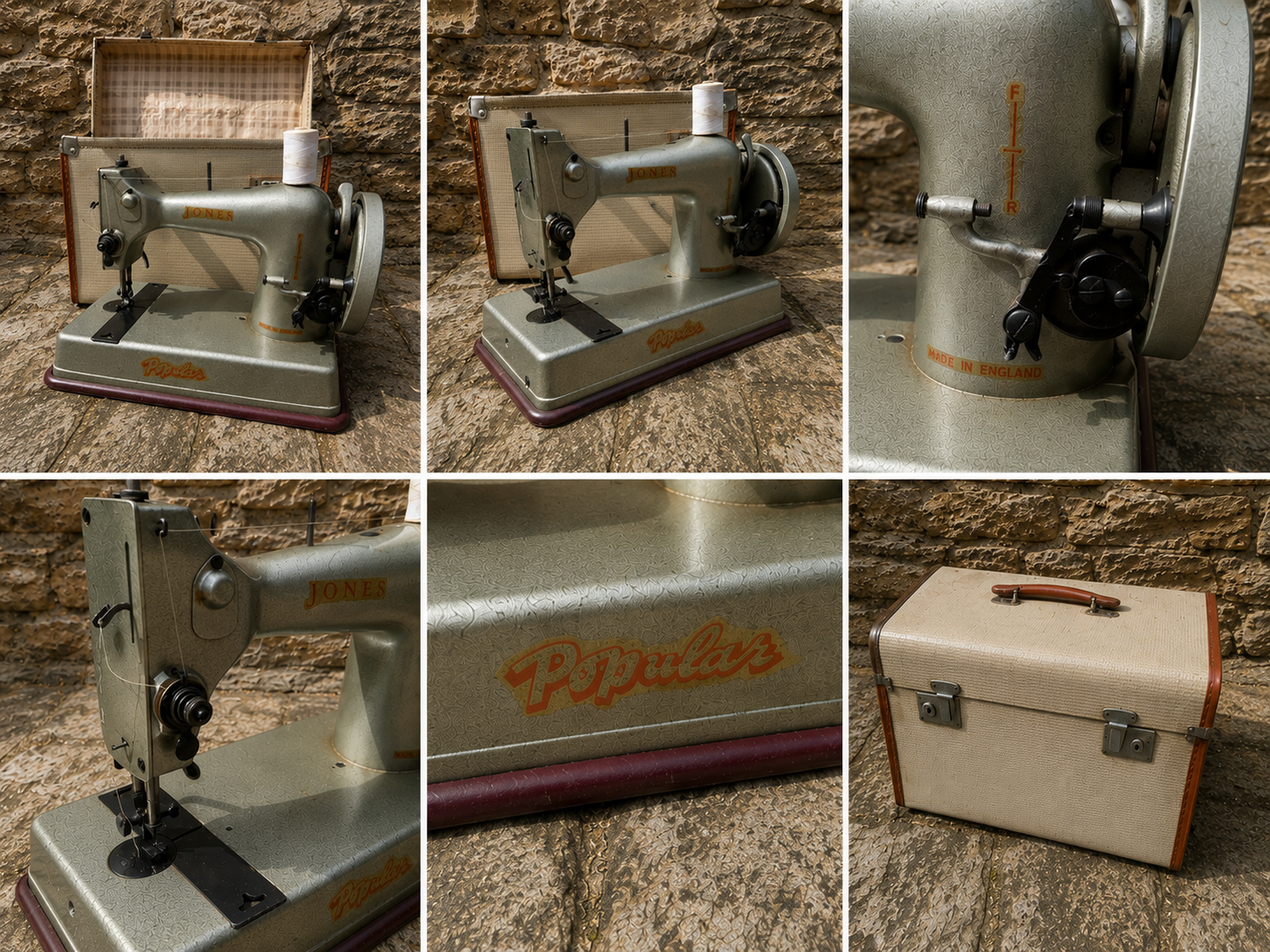Vintage Jones “Popular” Sewing Machine In Original Carry Case c.1950s