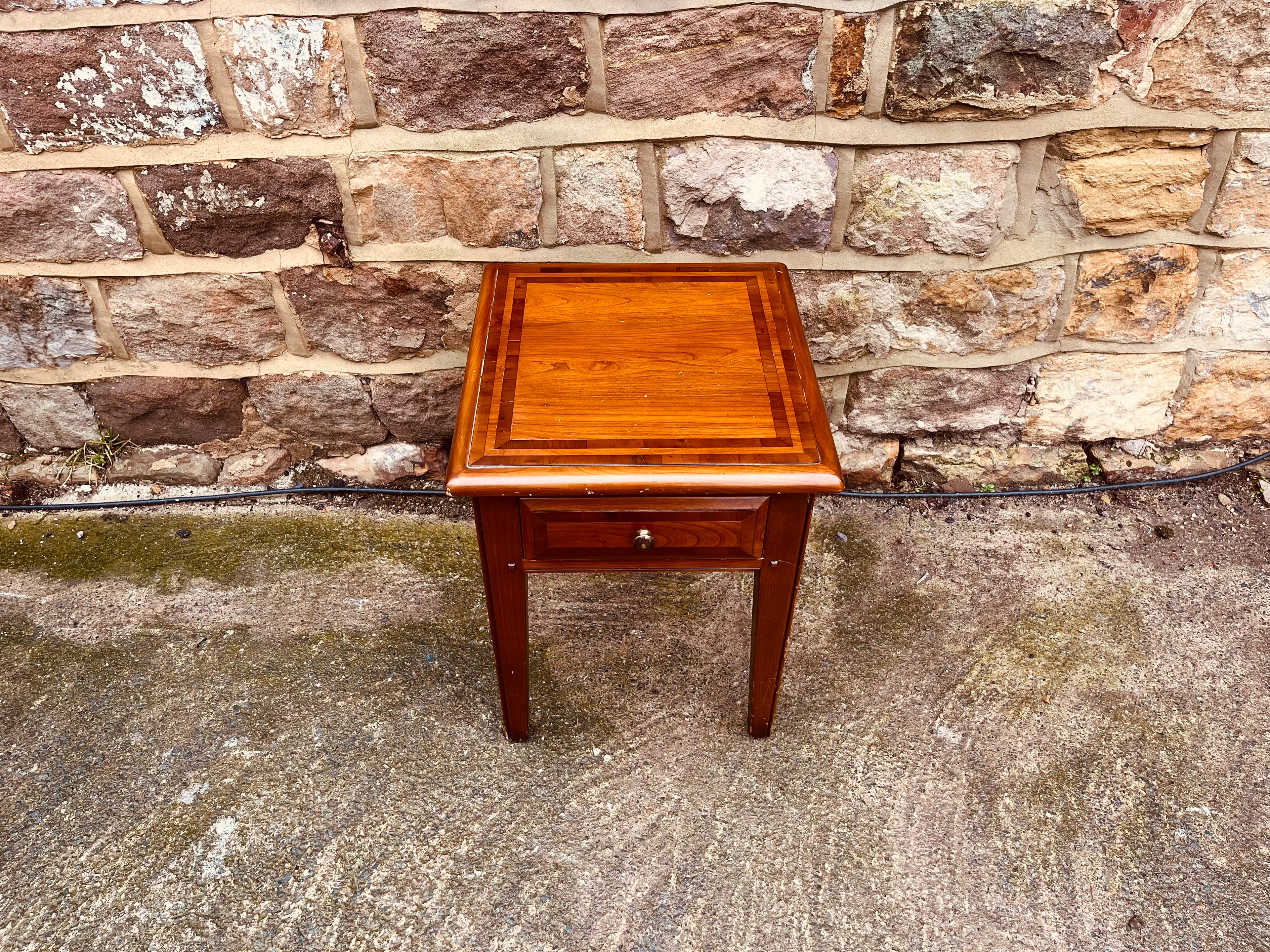 Late 20th Century Solid Wood Bedside Table with Inlaid Top – Vintage Side Table
