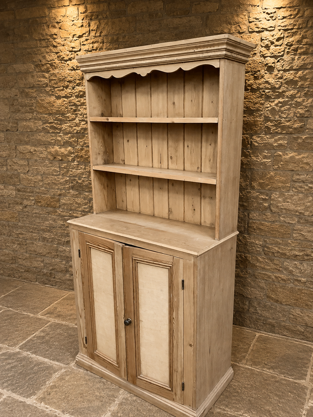Antique Pine Farmhouse Kitchen Dresser – Victorian Country Cupboard & Display Shelves