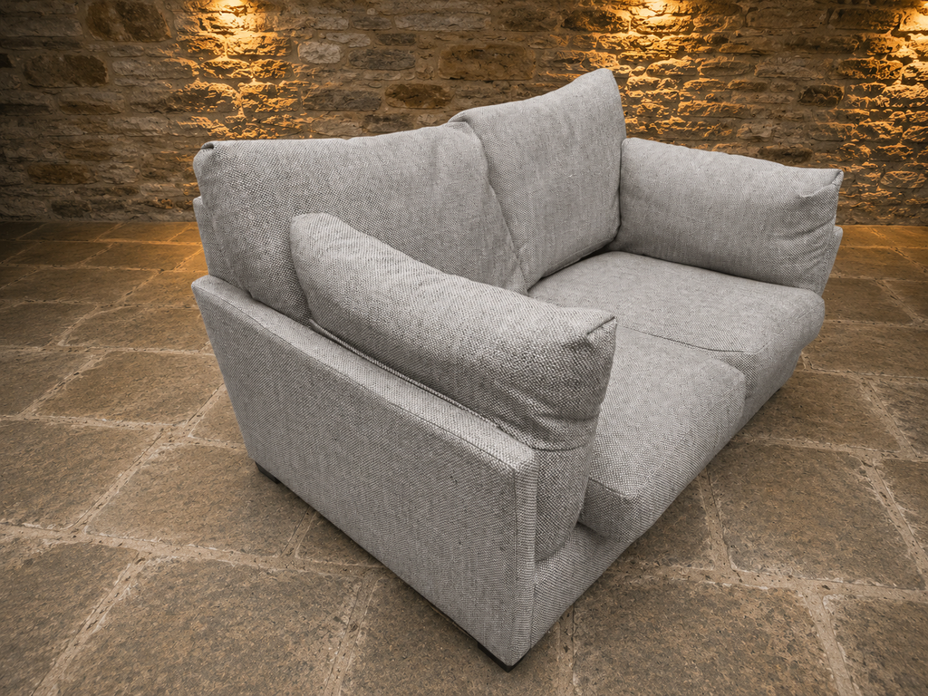 Contemporary Grey Two Seater Snuggler Sofa – Deep Cushioned Textured Fabric Loveseat