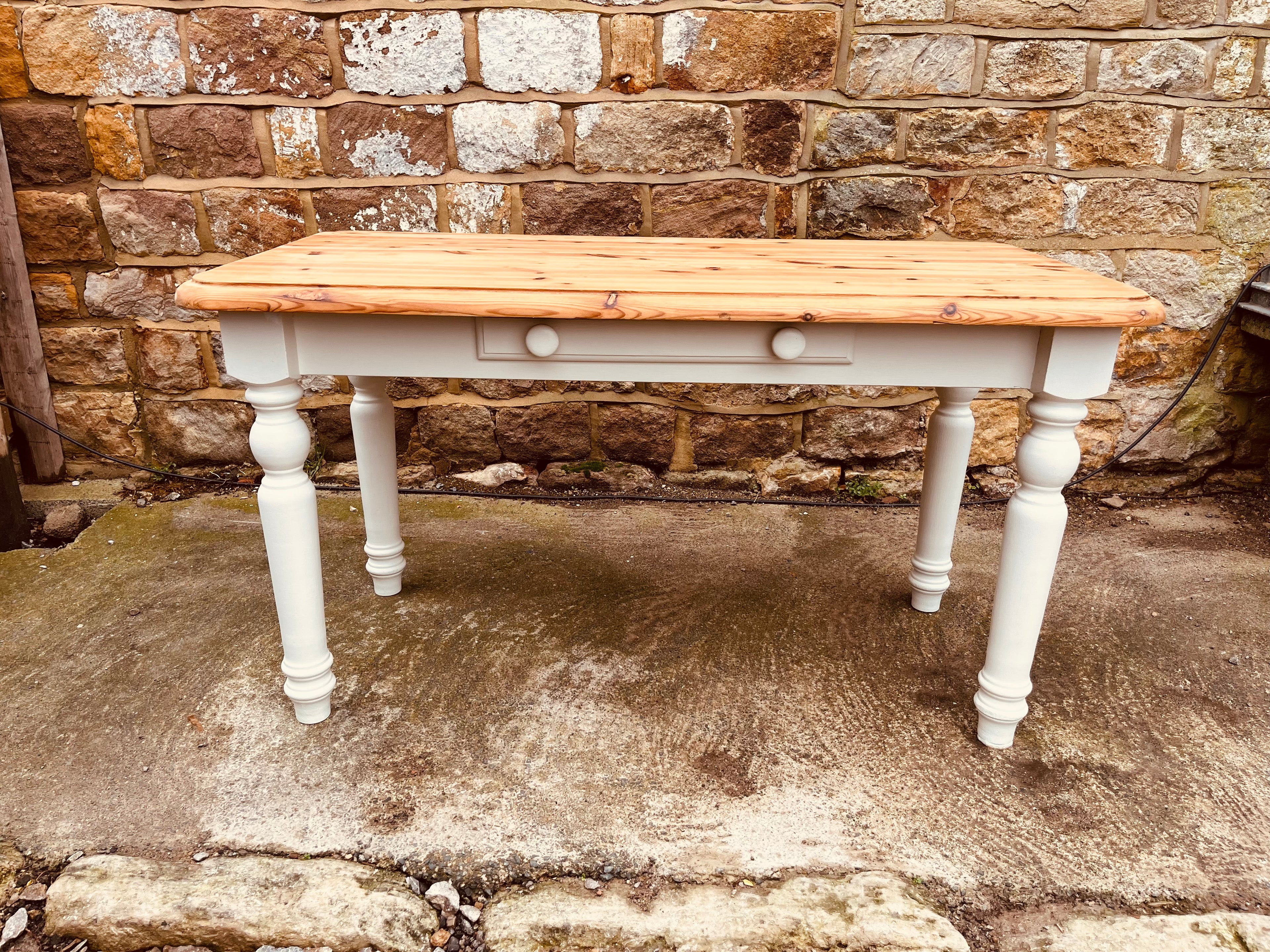 Farmhouse Pine Dining Table with Painted Base