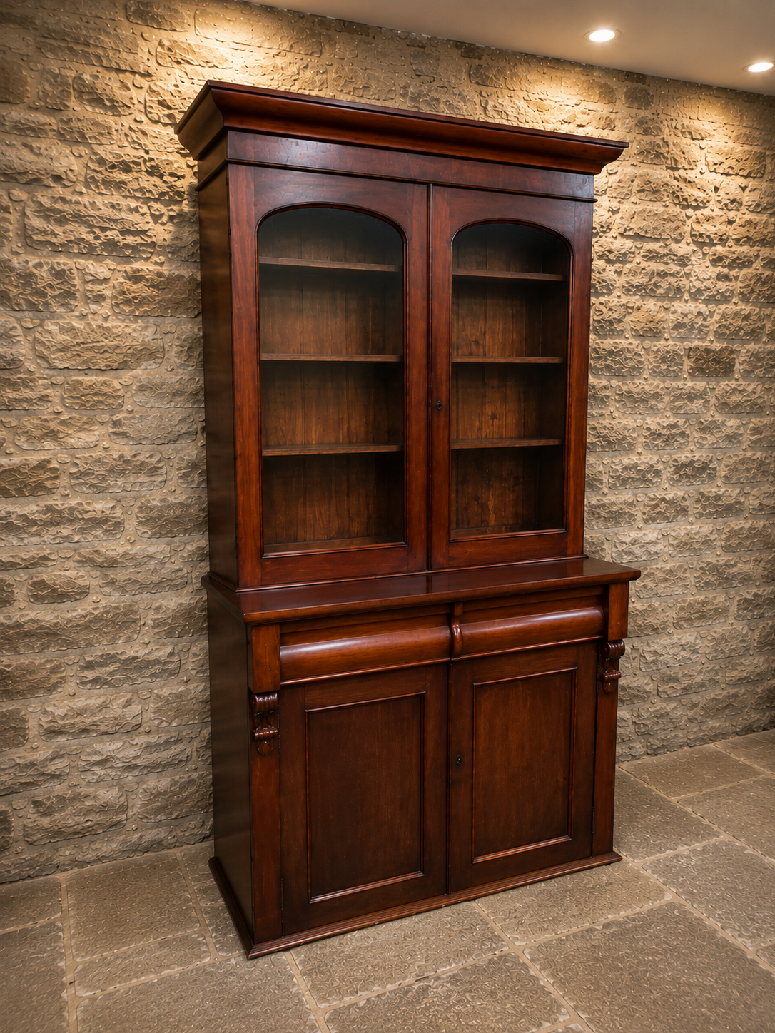 Antique Victorian Mahogany Glazed Bookcase Cabinet | Large English Library Display Cabinet | Circa 1860–1880