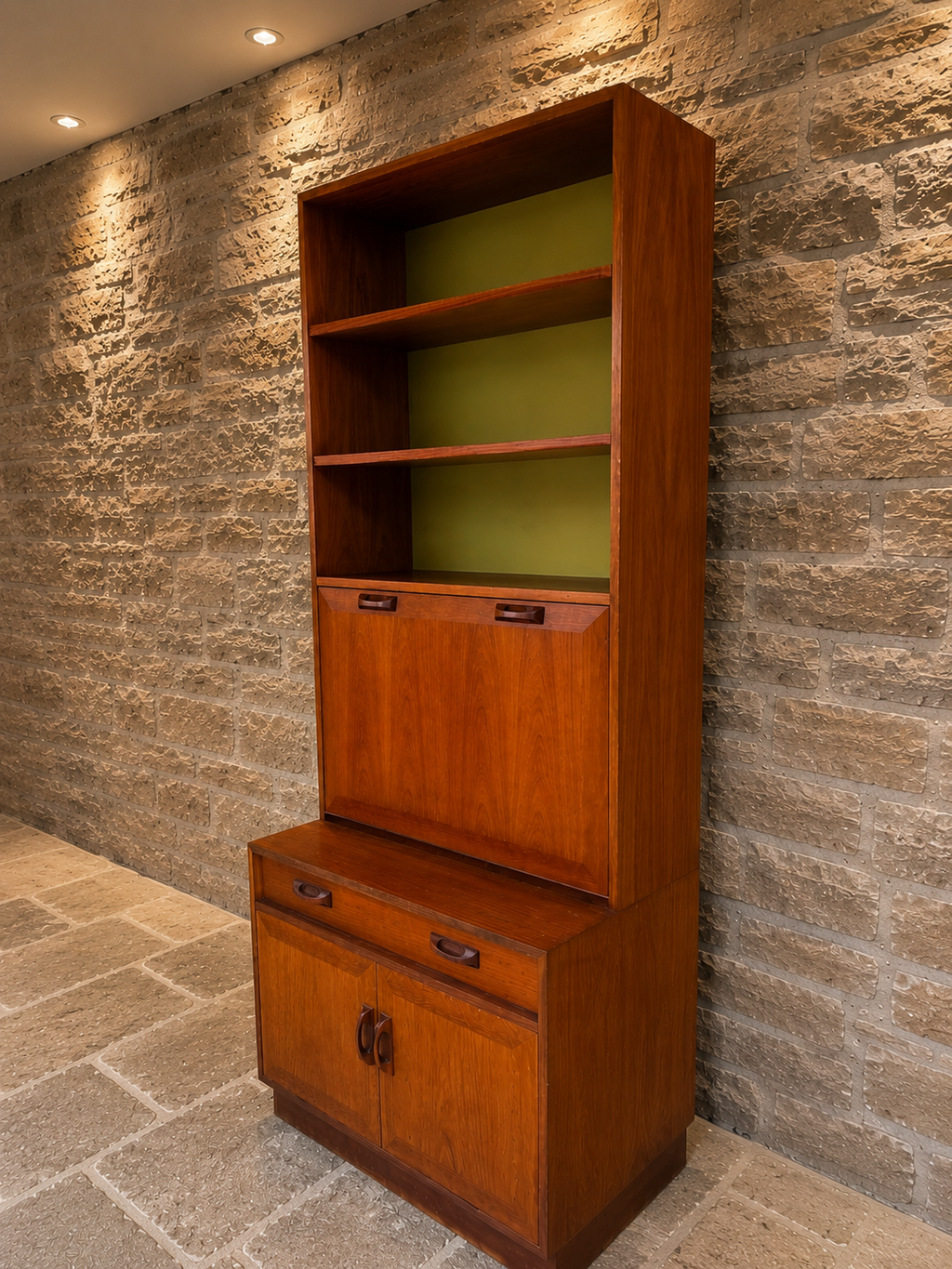 Mid-Century Modern Teak Bureau Bookcase | Danish Style Secretary Desk | Vintage Teak Writing Cabinet | c.1965–1975