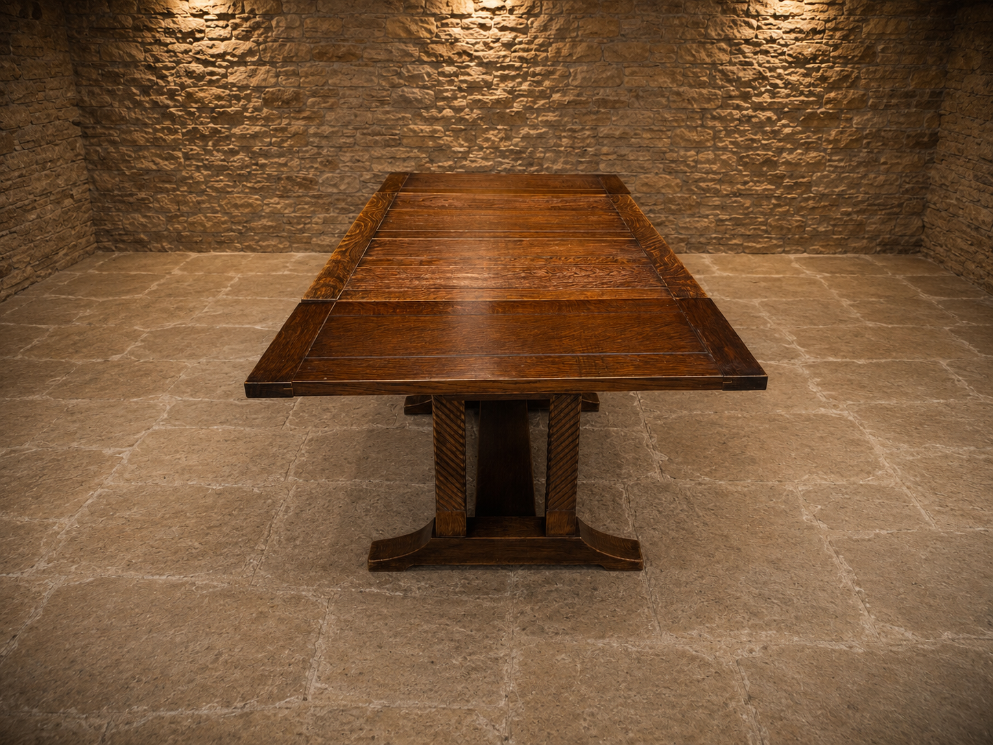 Vintage Dark Oak Extending Dining Table – Jacobean Style Carved Refectory Table