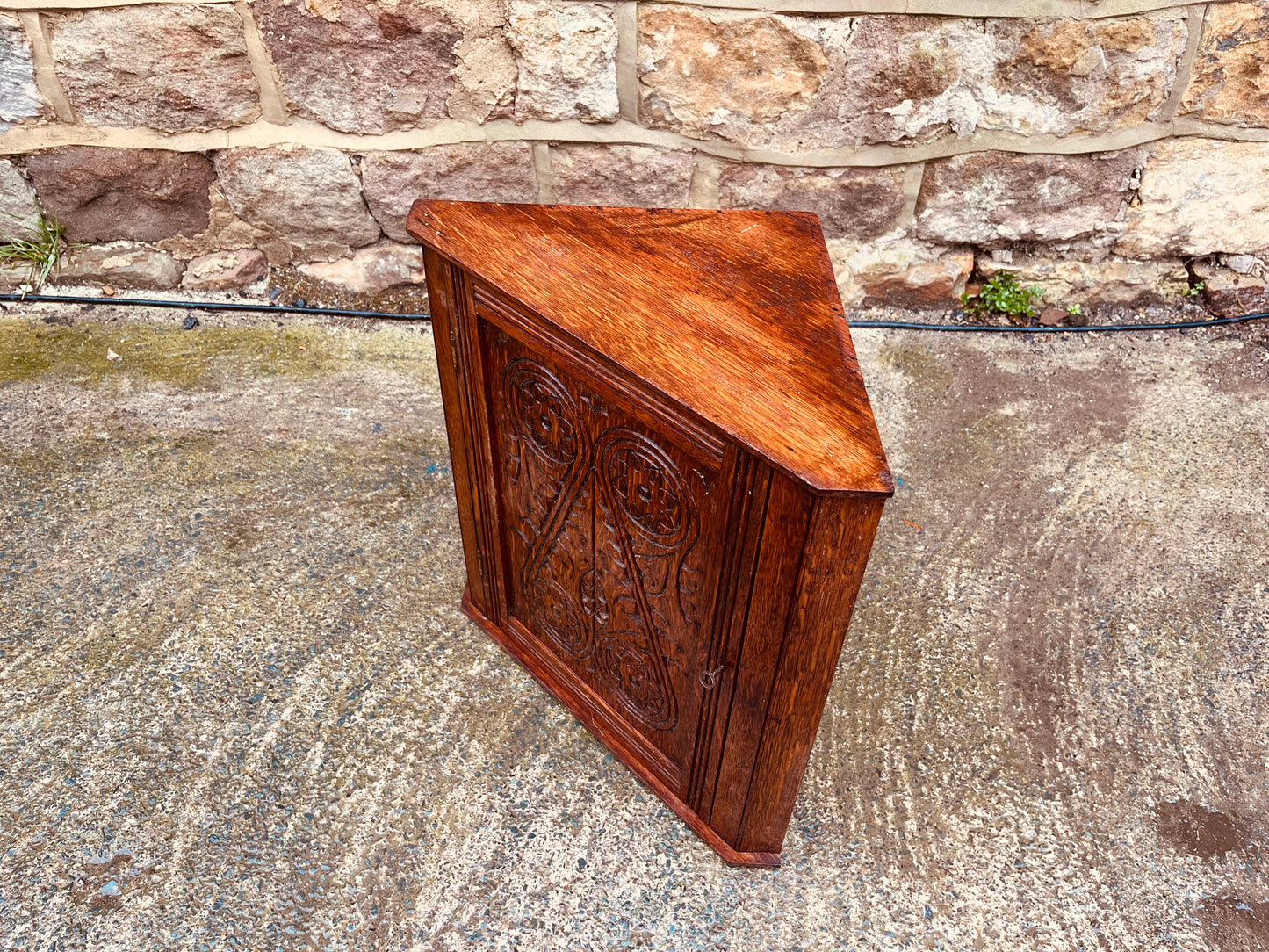 Antique Carved Oak Corner Cupboard