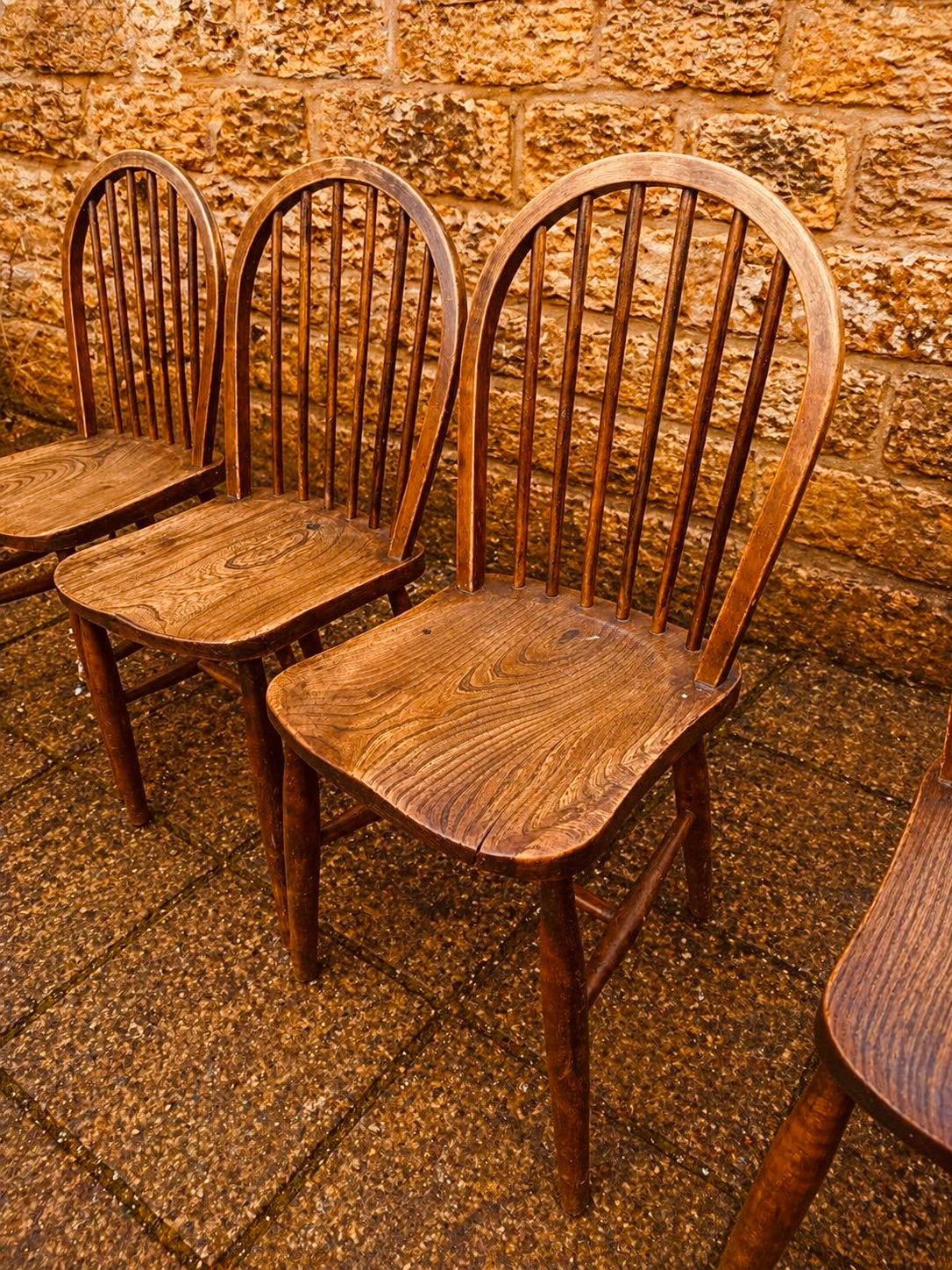 Set of 4 Mid Century Ercol Style Dining Chairs – Elm Windsor Hoop Back, 1960s Vintage