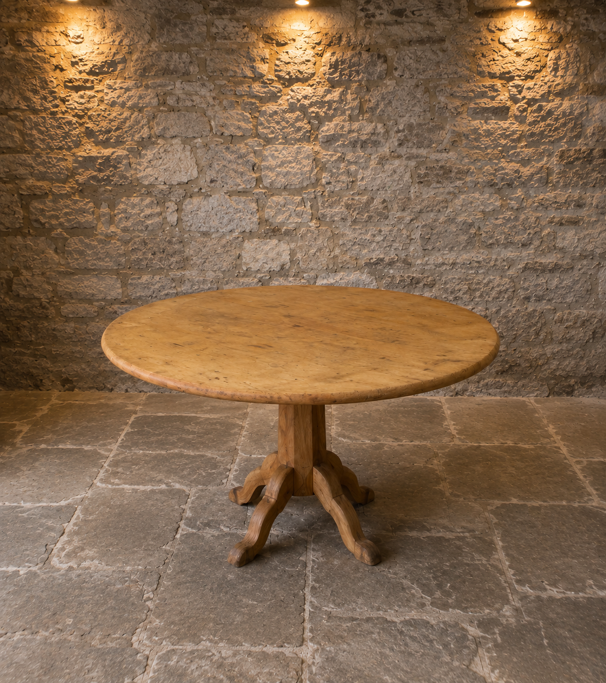 Large Solid Oak Round Pedestal Dining Table – Handmade Reclaimed Oak Farmhouse Table