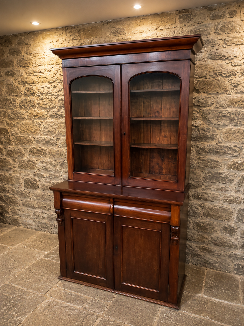 Antique Victorian Mahogany Glazed Bookcase Cabinet | Large English Library Display Cabinet | Circa 1860–1880