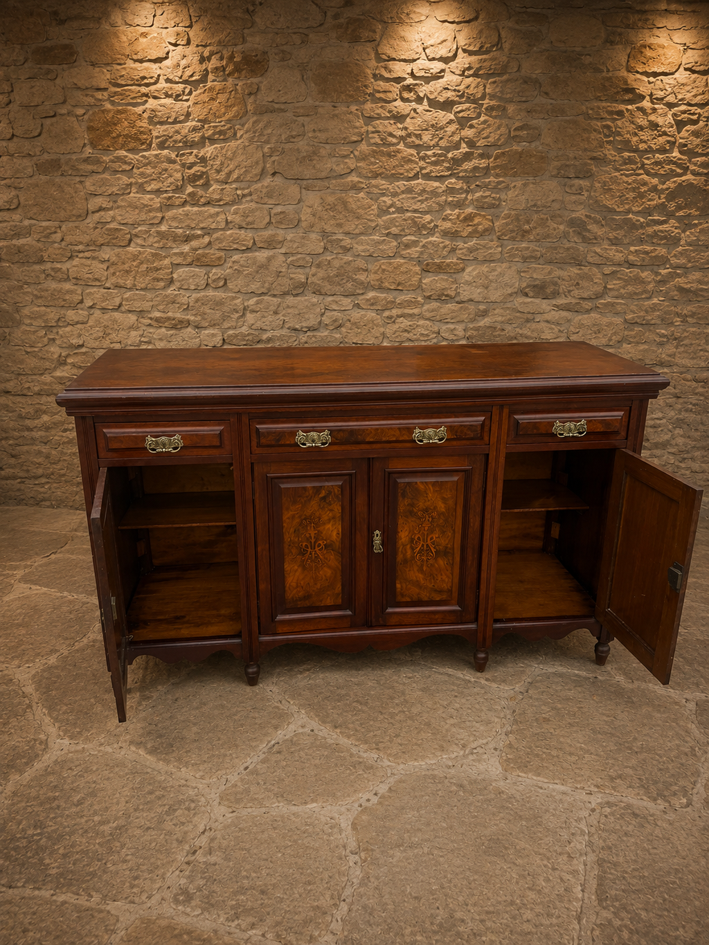 Antique Victorian Mahogany Sideboard with Burr Walnut & Marquetry Inlay