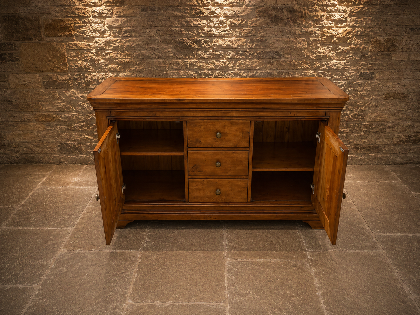 Large French Provincial Cherry Wood Sideboard | Country Farmhouse Buffet Cabinet