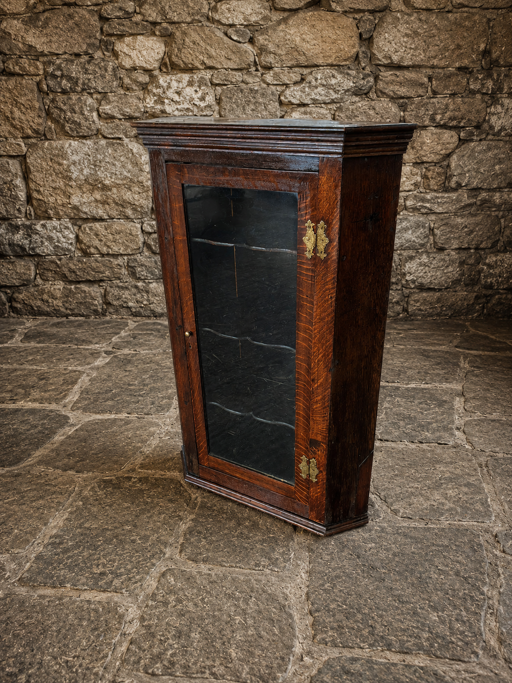 Antique Georgian Oak Hanging Corner Cupboard c1800
