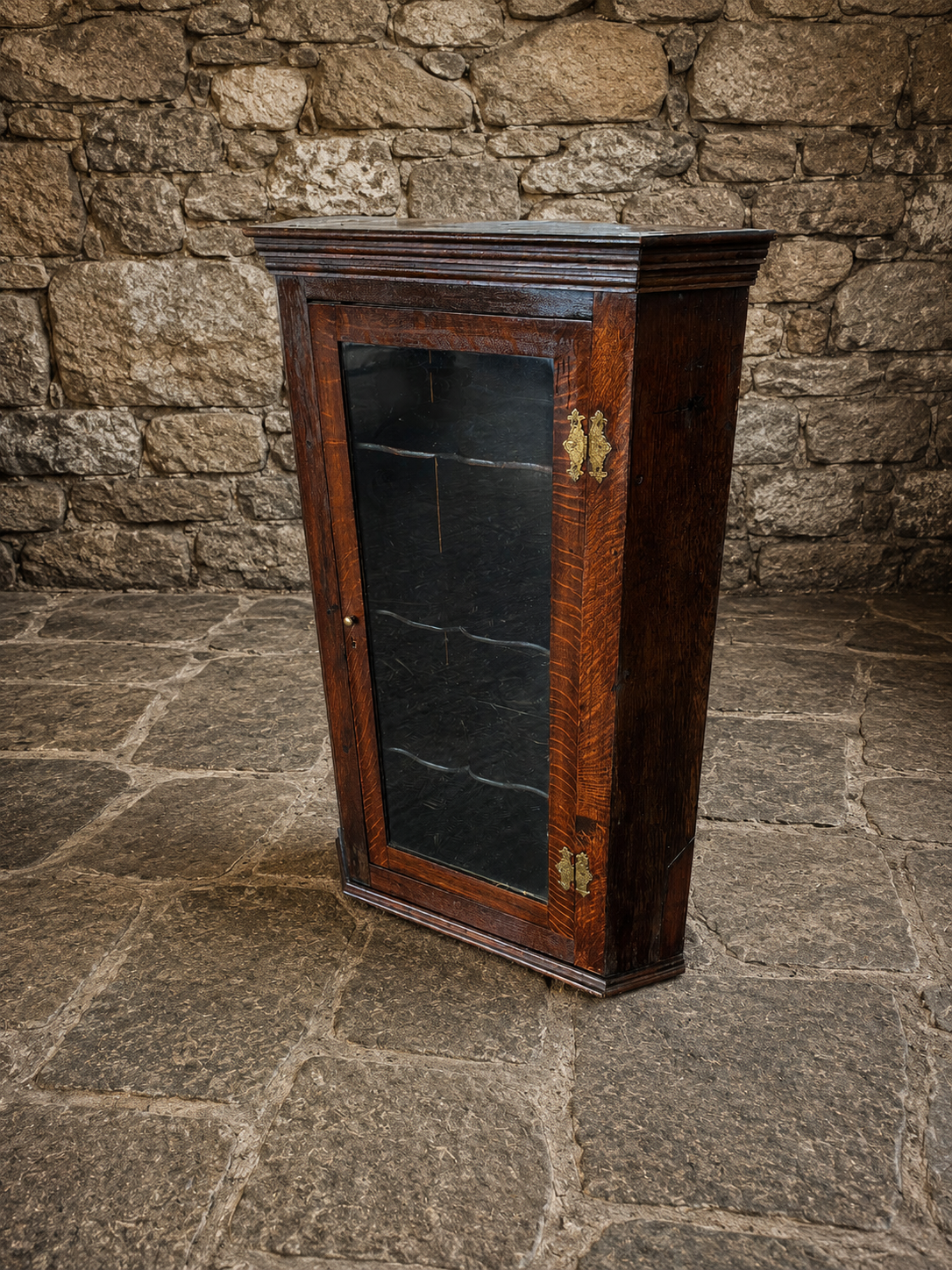 Antique Georgian Oak Hanging Corner Cupboard c1800