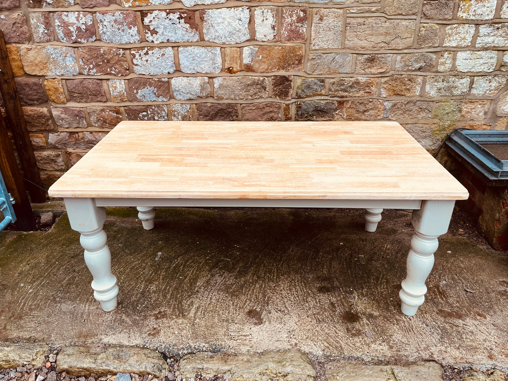 Solid Farmhouse Dining Table with Painted Base & Natural Wood Top