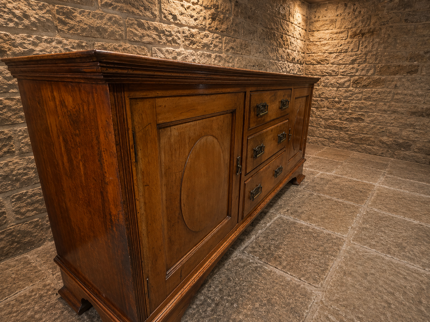 Large Georgian Style Yew Sideboard | Traditional English Buffet Cabinet