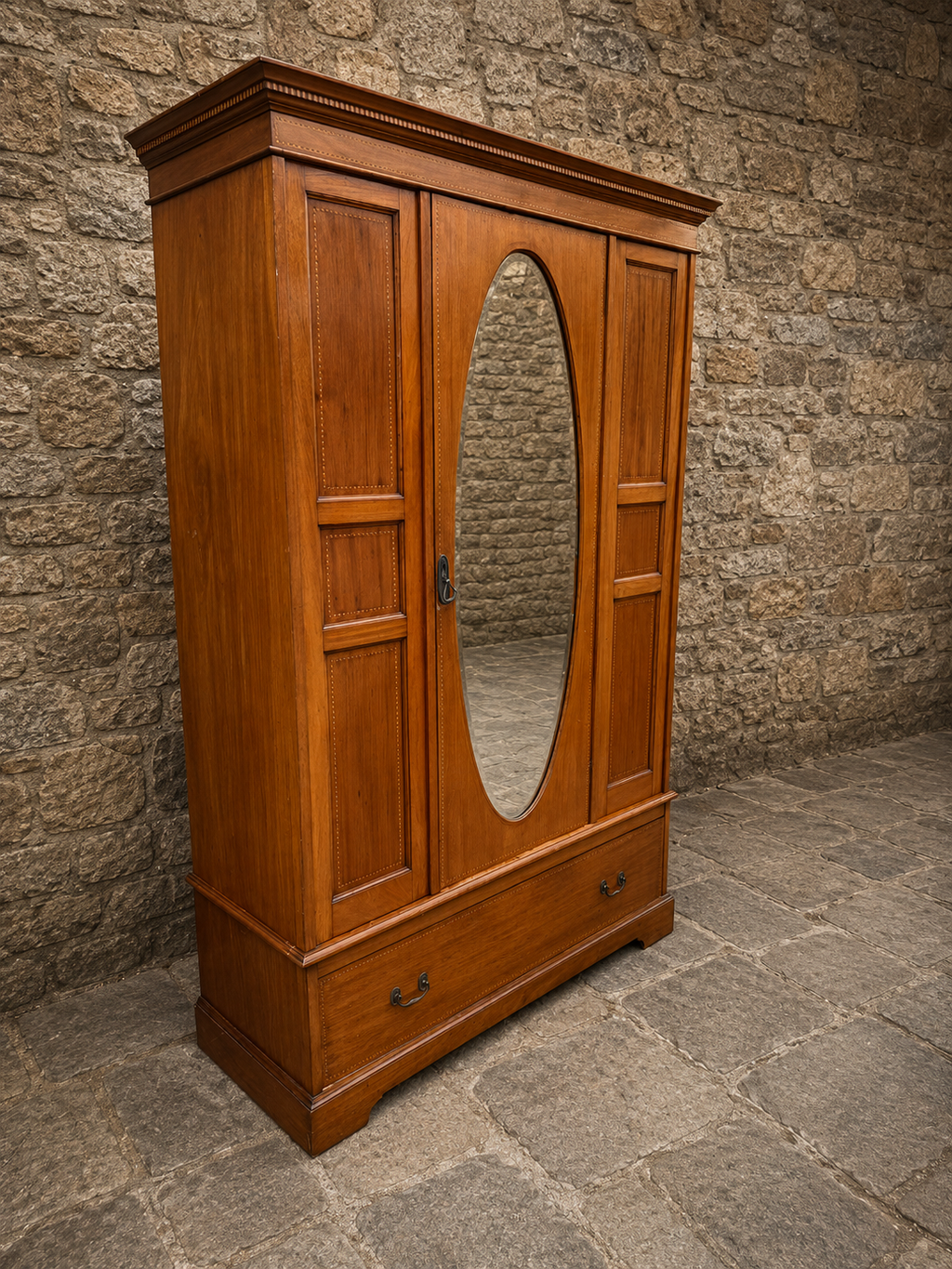 Antique Edwardian Inlaid Mahogany Mirrored Wardrobe | Circa 1905–1915