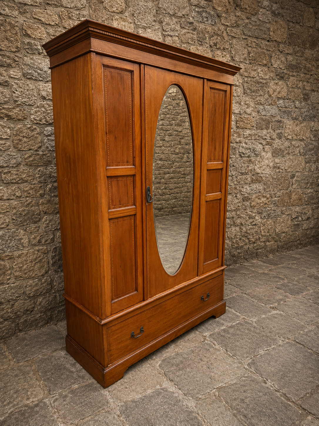 Antique Edwardian Inlaid Mahogany Mirrored Wardrobe | Circa 1905–1915