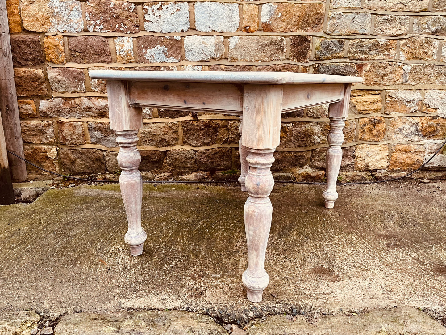 Stripped Pine Farmhouse Dining Table with Turned Legs