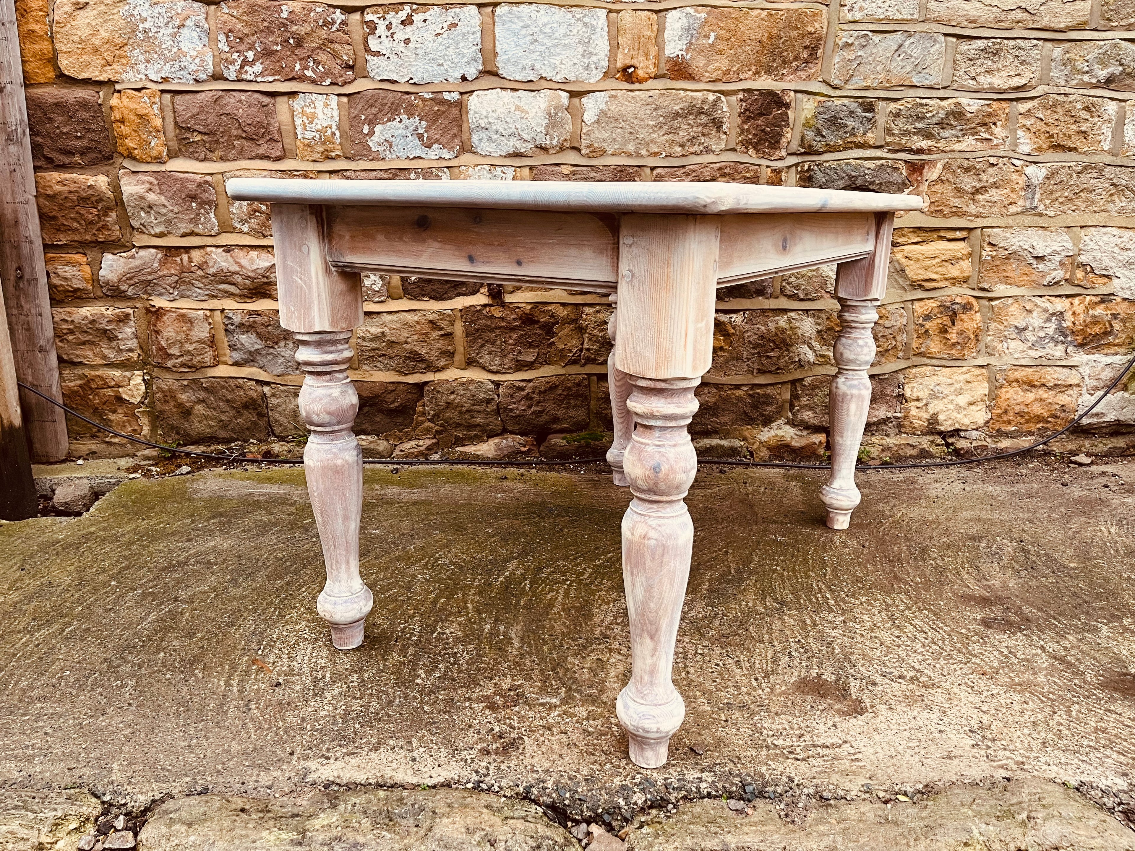 Stripped Pine Farmhouse Dining Table with Turned Legs