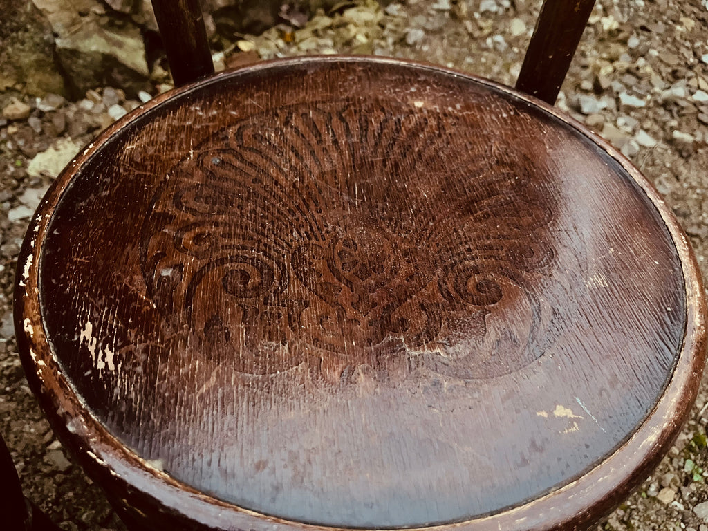 Pair of Vintage Bentwood Café Chairs with Embossed Seats