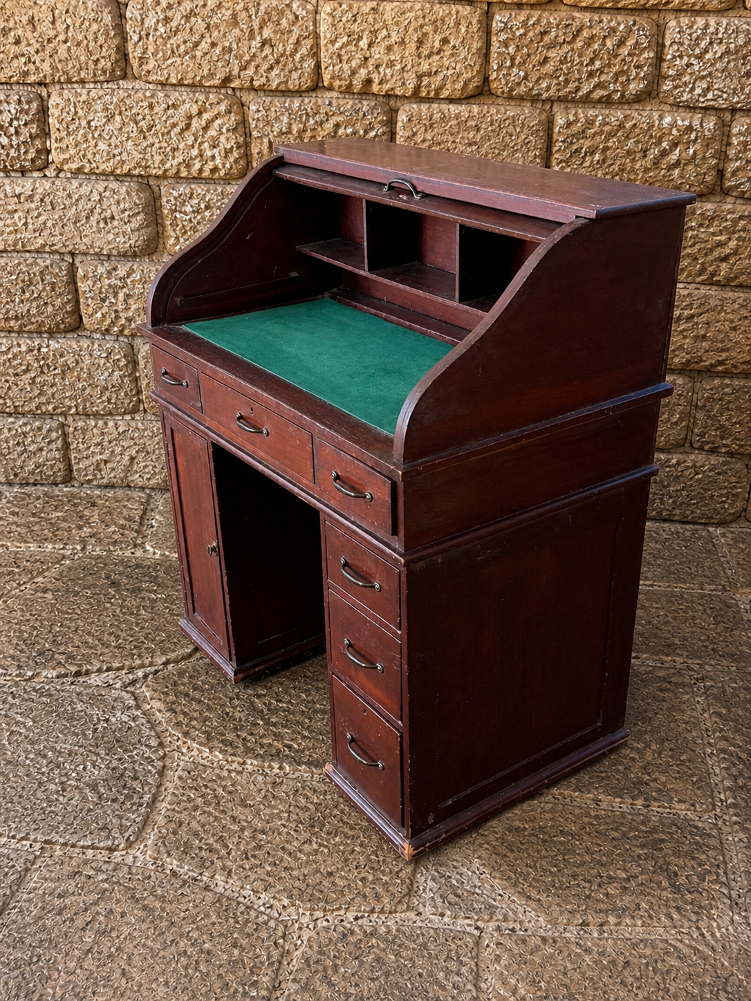Antique Style Roll Top Desk | Compact 1930s Writing Bureau with Tambour Front
