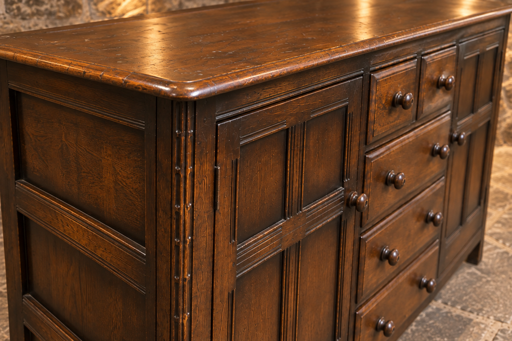 Vintage Ercol Dark Oak Sideboard Dresser – Five Drawers & Two Cupboards