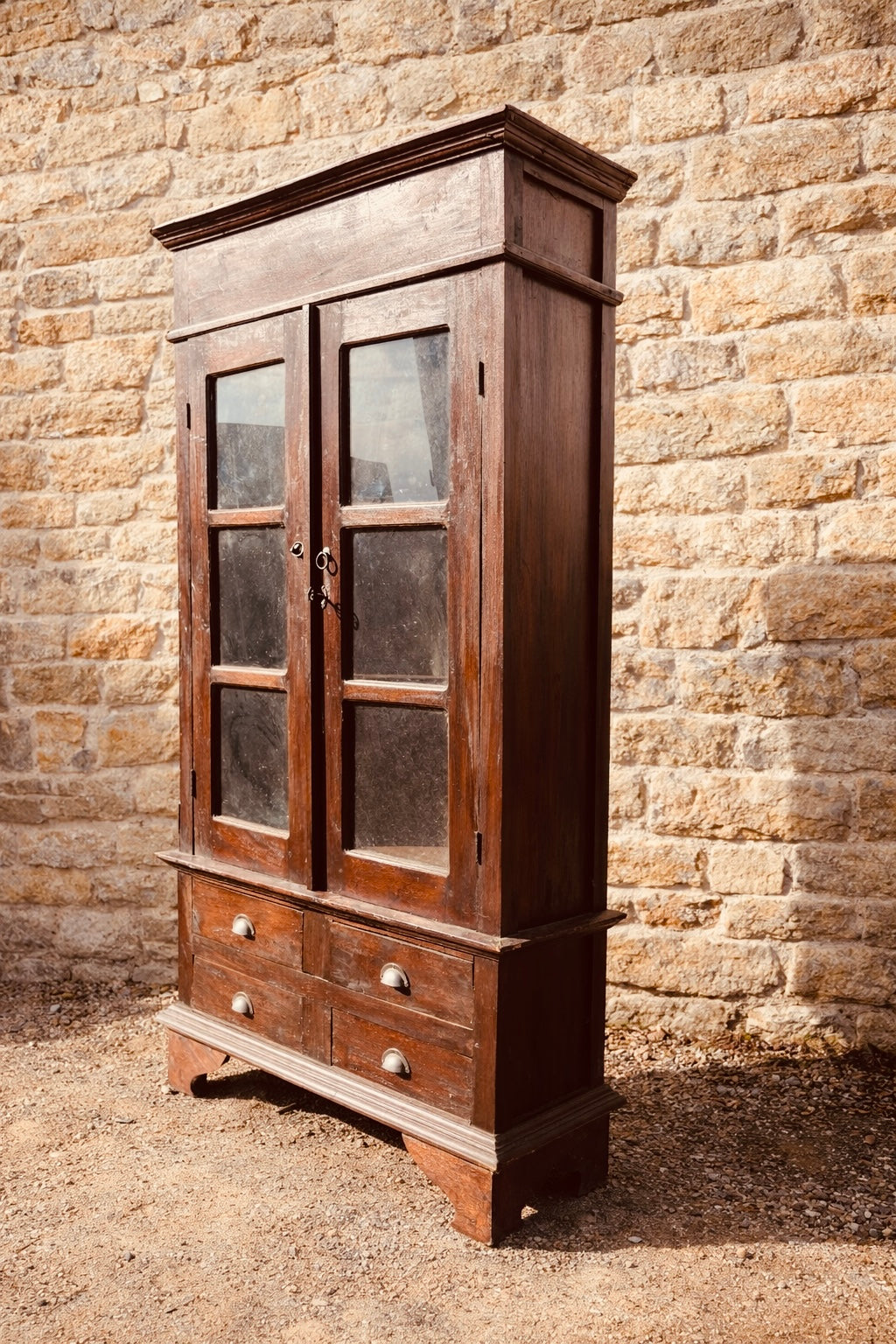 Victorian Rustic Glazed Cabinet With Drawers