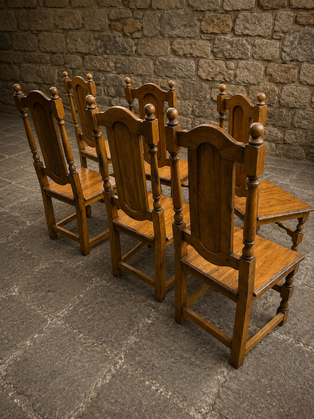 Set of Six Solid Oak Farmhouse Dining Chairs