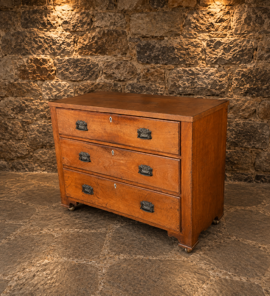 Antique Victorian Figured Wood Chest of Drawers – Circa 1900 – Three Drawer Country House Chest