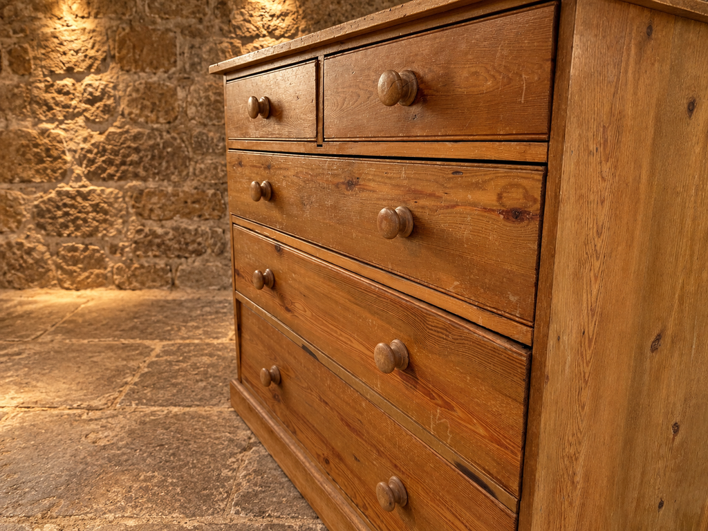 Antique Victorian Pine Chest of Drawers – Rustic Country House 5 Drawer Chest