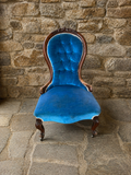 Antique Victorian Blue Velvet Nursing Chair