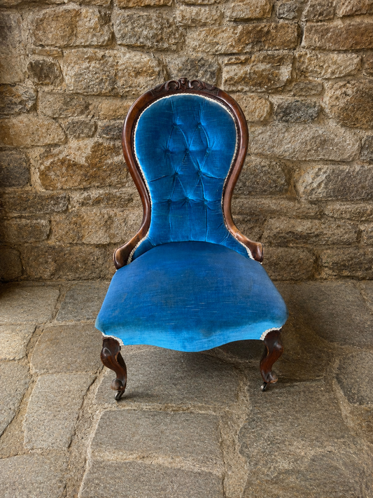 Antique Victorian Blue Velvet Nursing Chair