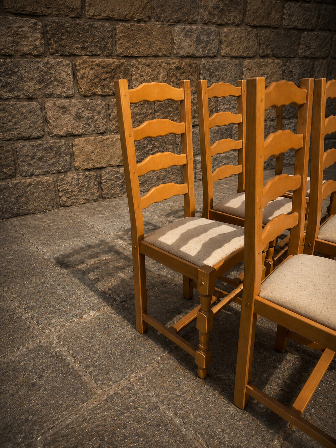 Set of 6 Vintage Ladder Back Dining Chairs