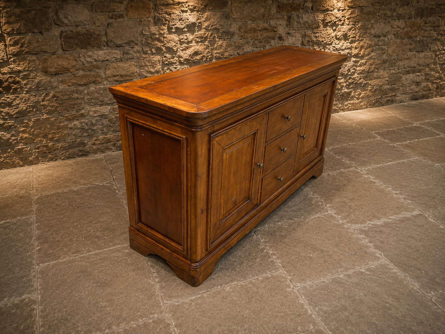Large French Provincial Cherry Wood Sideboard | Country Farmhouse Buffet Cabinet