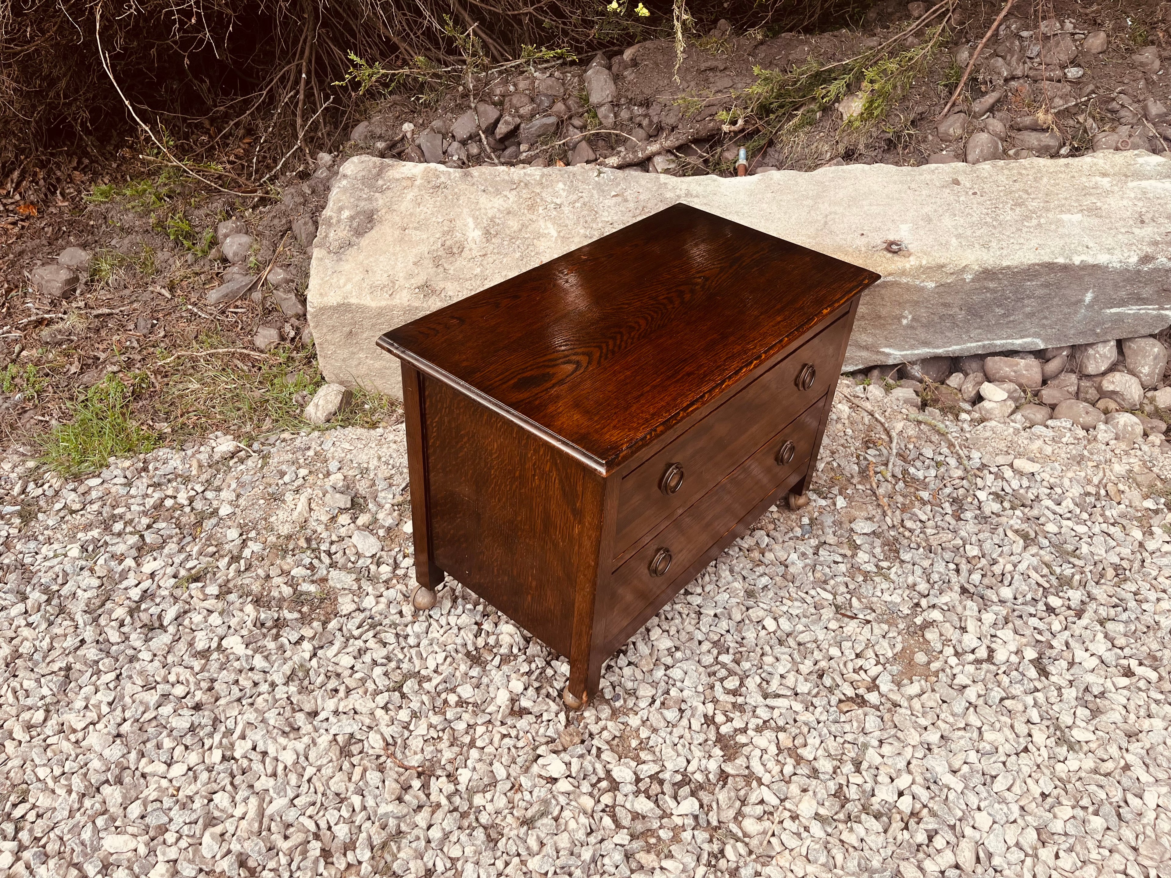 Vintage Oak Bedside Table with Two Drawers