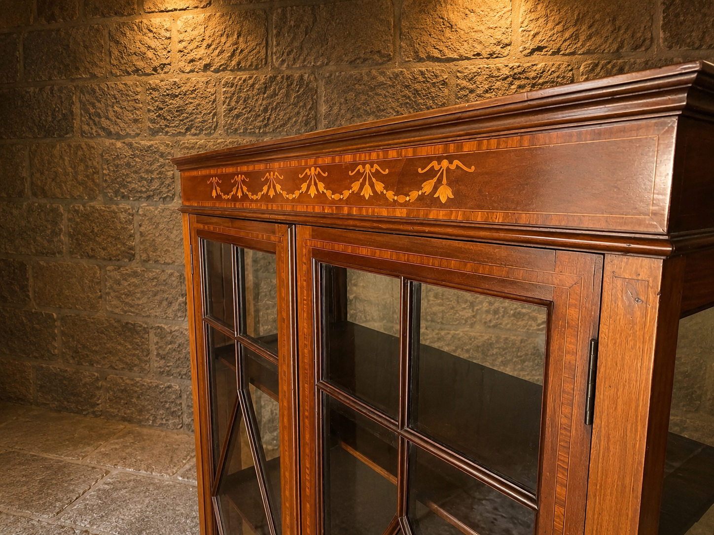 Circa 1905 Edwardian Inlaid Mahogany Glazed Display Cabinet